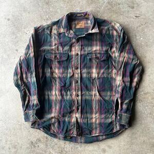 VINTAGE ST. JOHNS BAY FLANNEL SHIRT JACKET MENS LARGE GREEN PURPLE